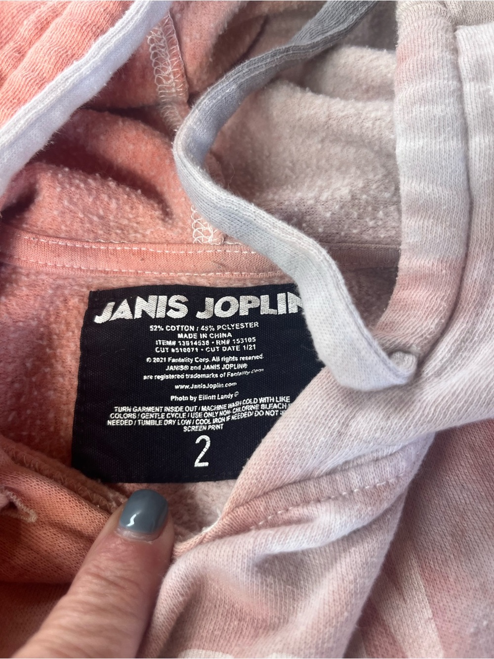 Janis Joplin Tie-Dye Pullover Hoodie - peach, Gray and white - Picture 5 of 5